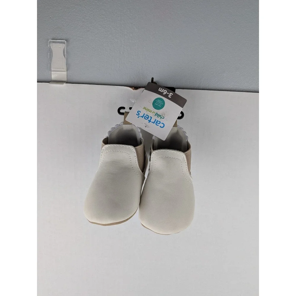 Carters Child of Mine Baby Shoes Cream Faux Leather Slip On Crib Shoes 3-6M